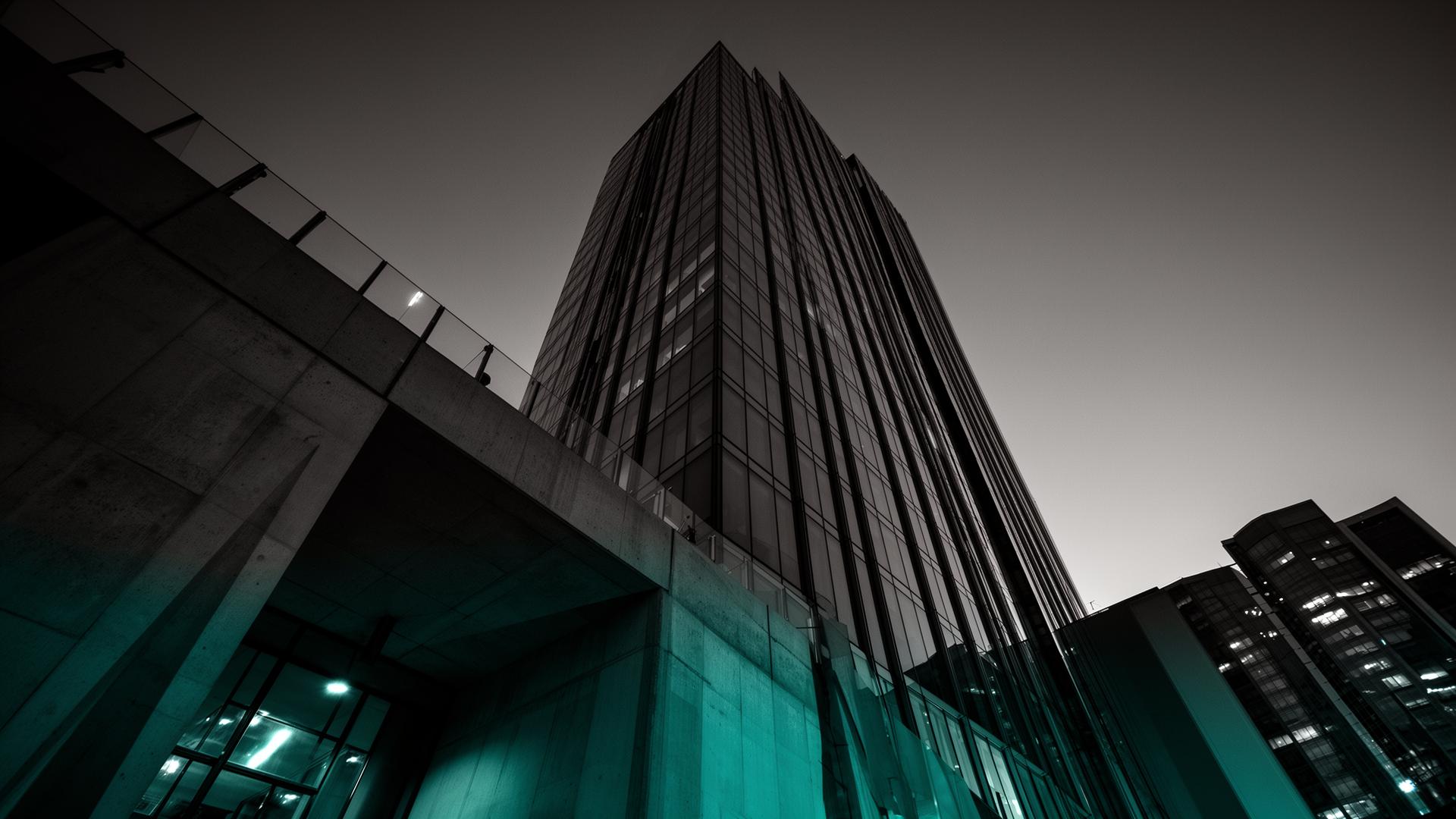Modern engineered tower at dusk
